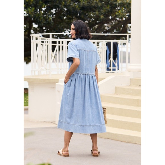 MAYE NWT Montana Denim Shirtdress Midi Button Front Collared Blue Jean Dress - Picture 3 of 15